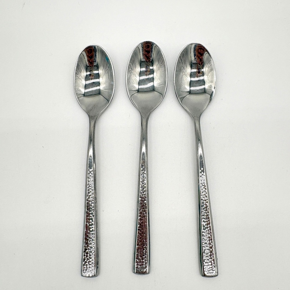 Towle Living Texture Hammered Stainless Teaspoons Set Modern Flatware 3pc